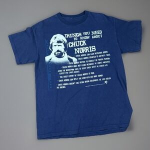 Chuck Norris Graphic T-Shirt Mens M Blue Top Kick Productions 2008 Meme Tee